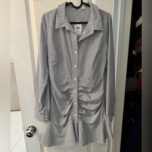 NWT English Factory Button Down Navy & White Striped Dress Sz M